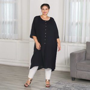 NWT JOVIE Black Top Front Closure with Buttons- L/XL Tunic Dress Kaftan Cover Up